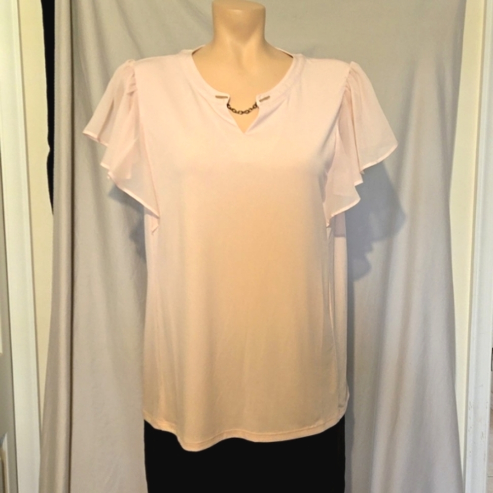 Premise flutter sleeve keyhole neckline blouse